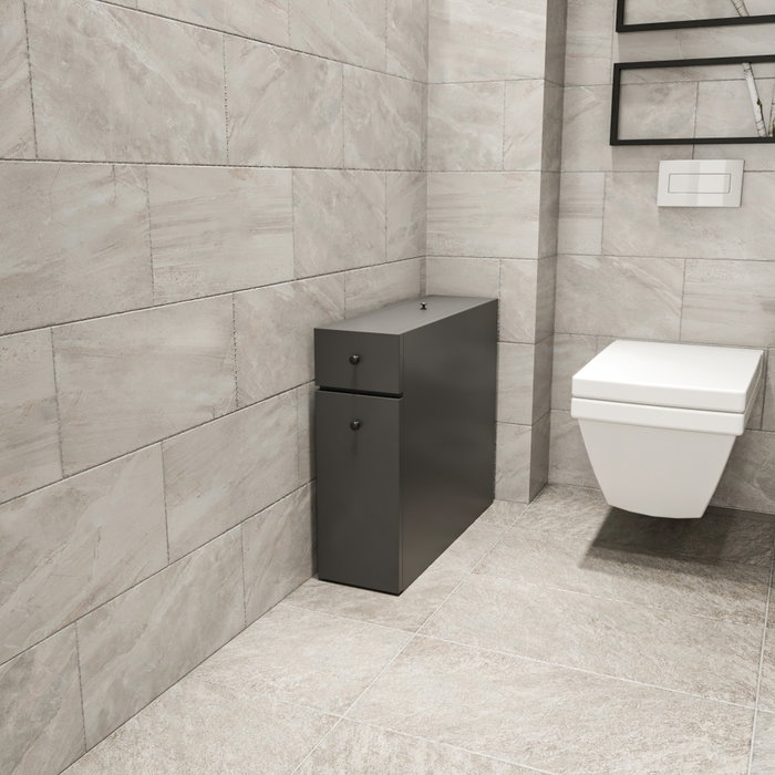 Hanah Home Armario de Baño Anthracite - Mueble Auxiliar con 2 Cajones y Estanterías, Melamina 18mm, 20x55x60 cm